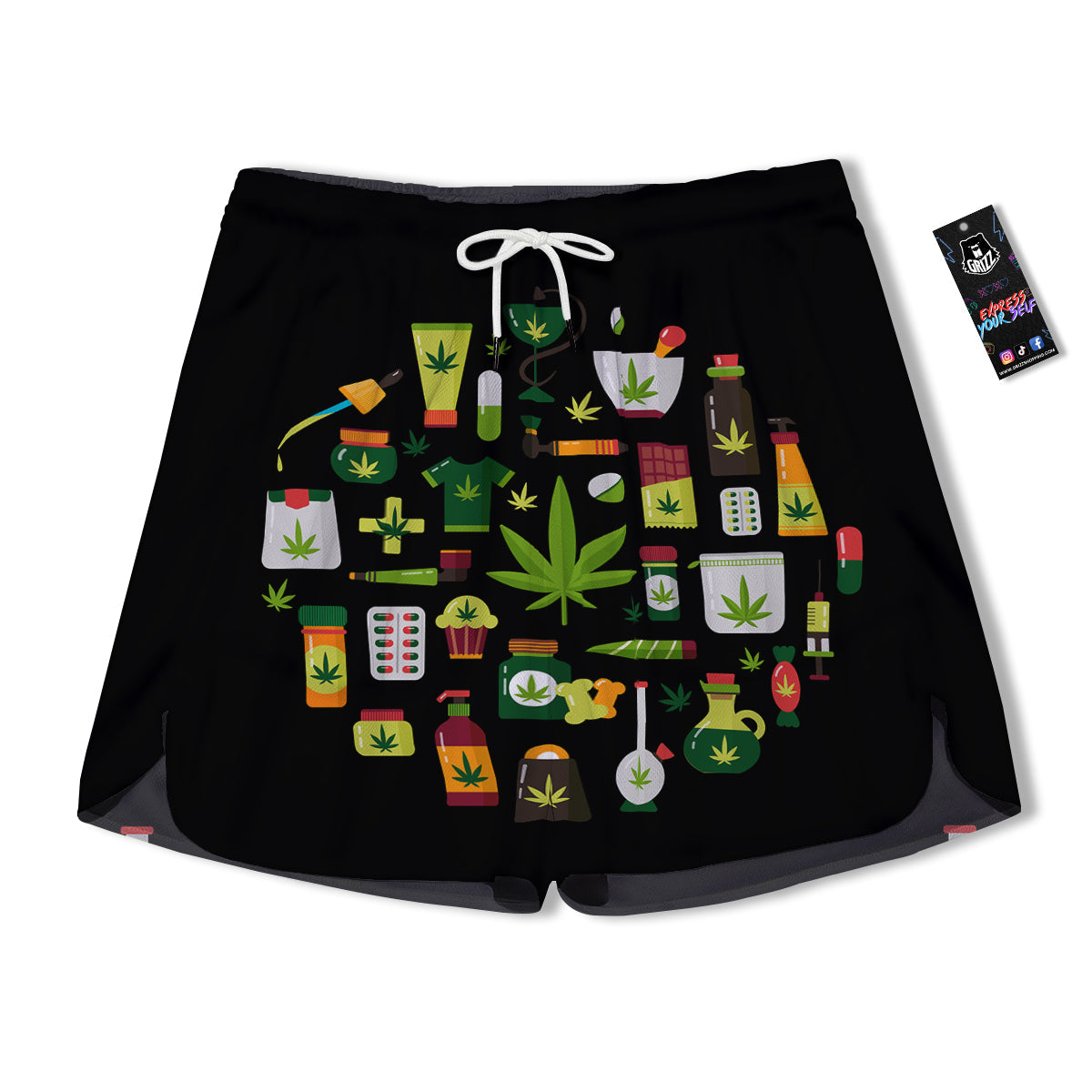 Marijuana And Cannabis Print Men's Running Shorts-grizzshop