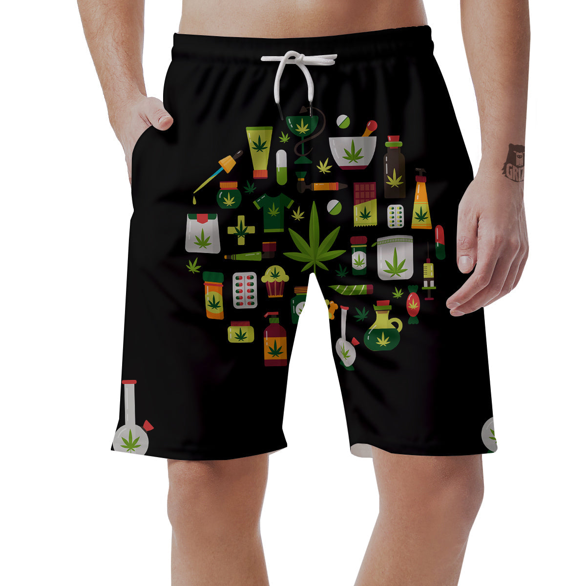 Marijuana And Cannabis Print Men's Shorts-grizzshop