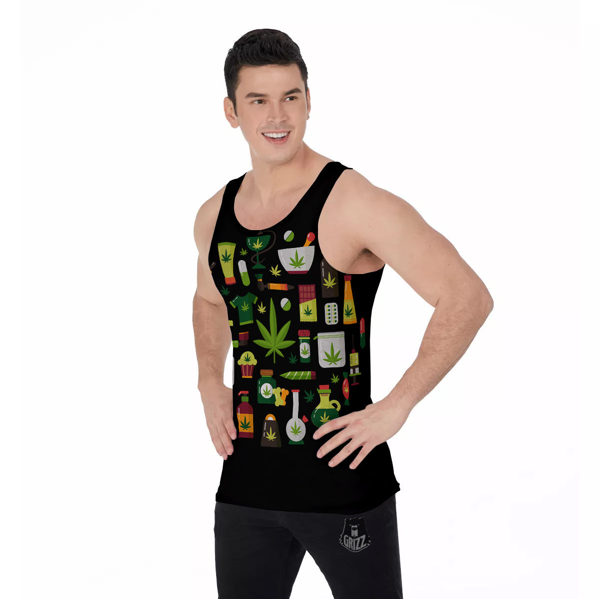 Marijuana And Cannabis Print Men's Tank Top-grizzshop