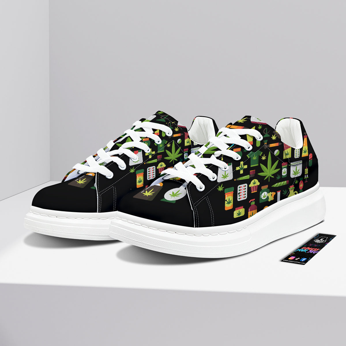 Marijuana And Cannabis Print Platform Shoes-grizzshop
