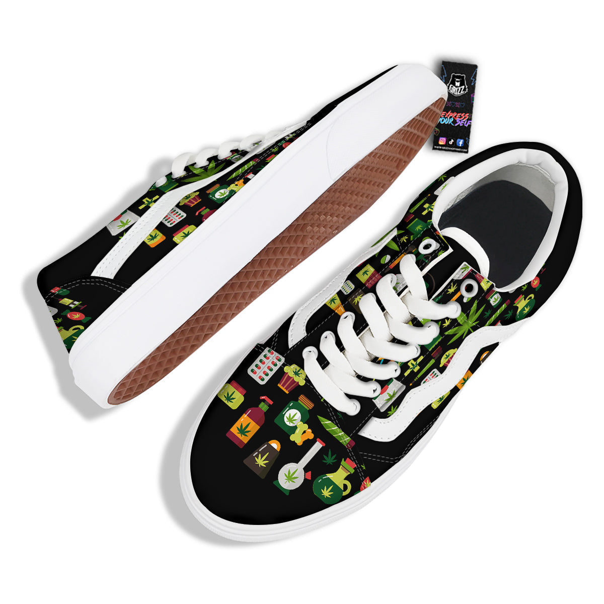 Marijuana And Cannabis Print Skate Shoes-grizzshop