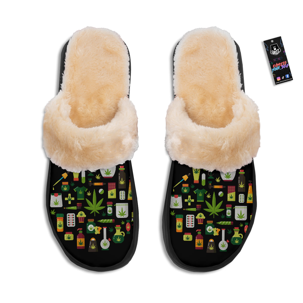 Marijuana And Cannabis Print Slippers-grizzshop