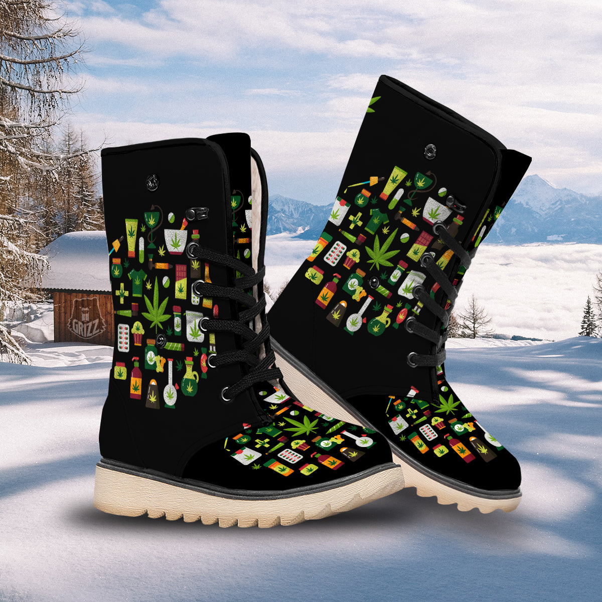 Marijuana And Cannabis Print Snow Boots-grizzshop