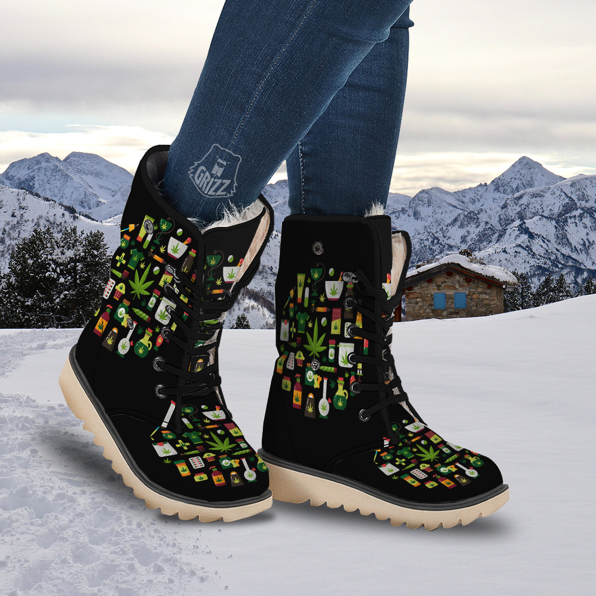 Marijuana And Cannabis Print Snow Boots-grizzshop