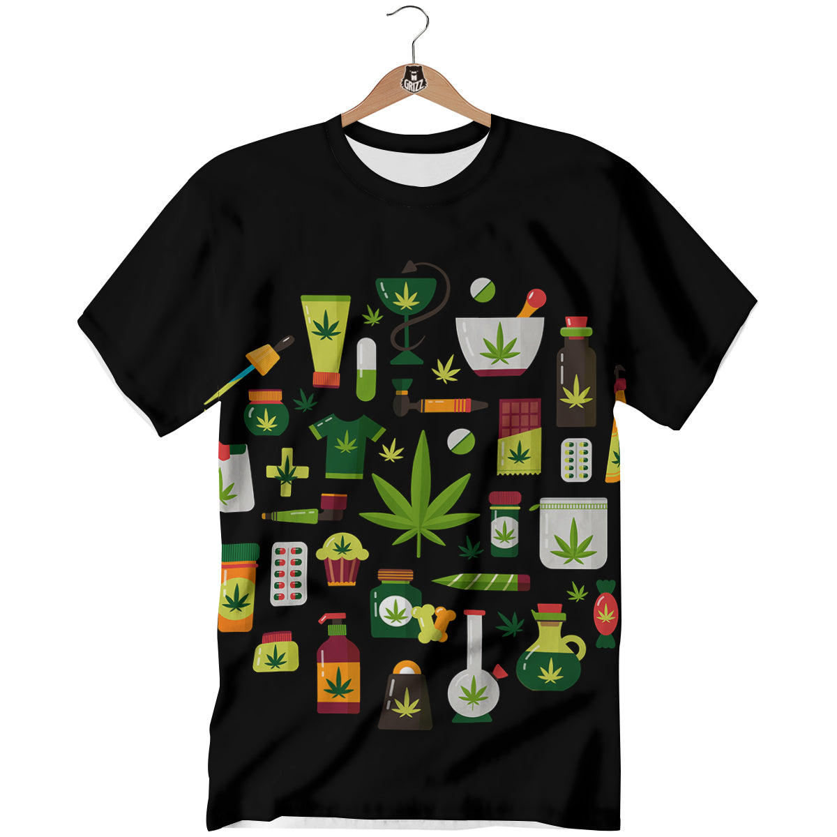 Marijuana And Cannabis Print T-Shirt-grizzshop