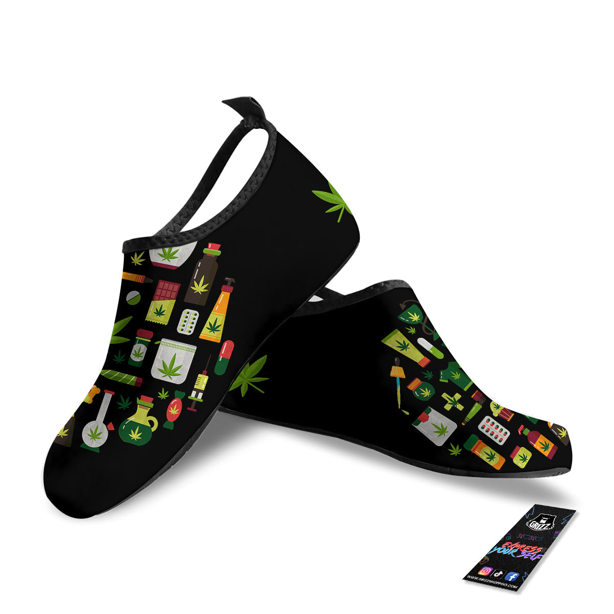 Marijuana And Cannabis Print Water Shoes-grizzshop