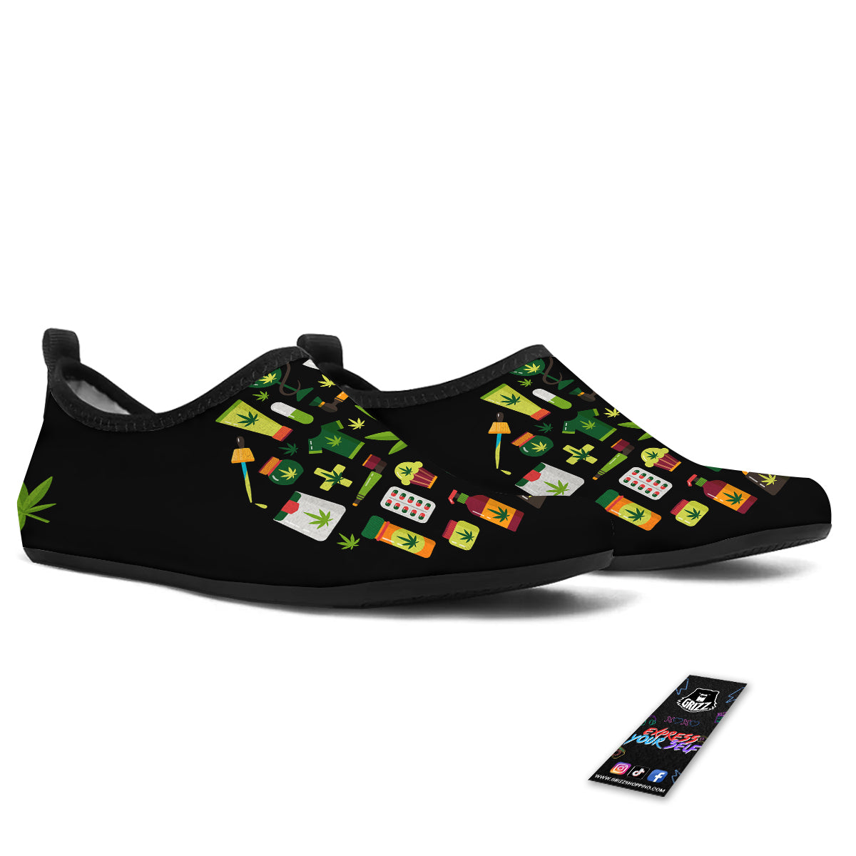 Marijuana And Cannabis Print Water Shoes-grizzshop