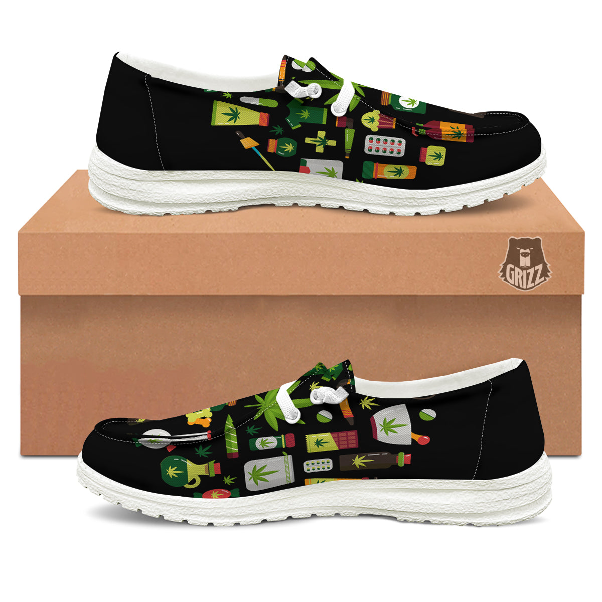 Marijuana And Cannabis Print White Loafers-grizzshop