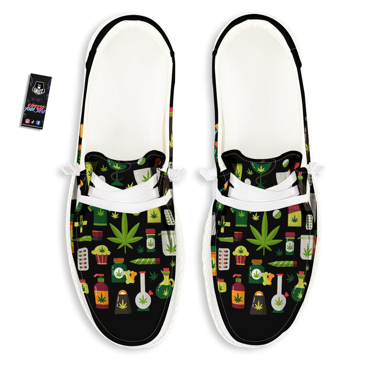 Marijuana And Cannabis Print White Loafers-grizzshop