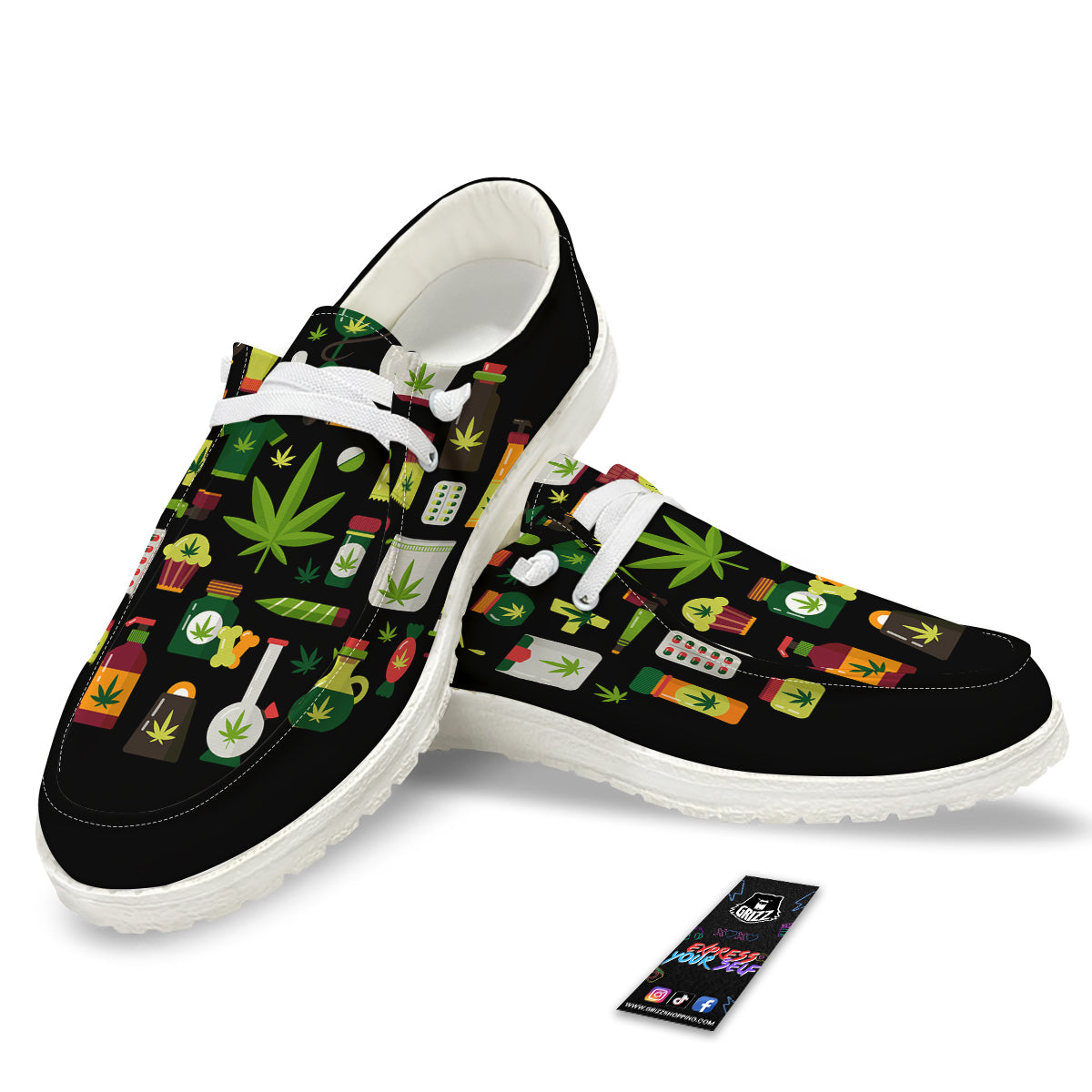 Marijuana And Cannabis Print White Loafers-grizzshop