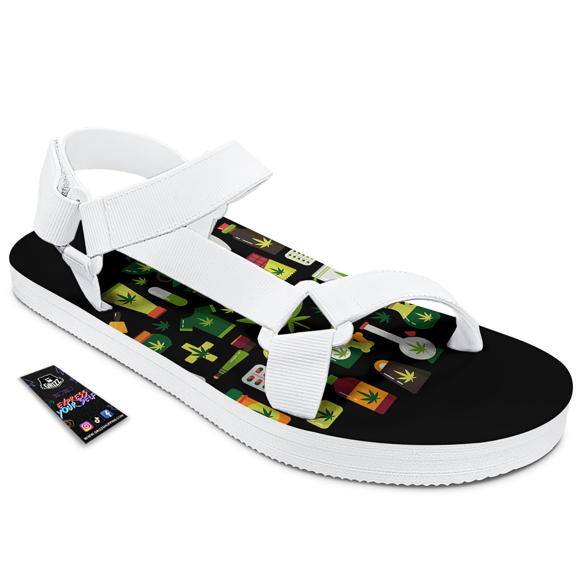 Marijuana And Cannabis Print White Open Toe Sandals-grizzshop
