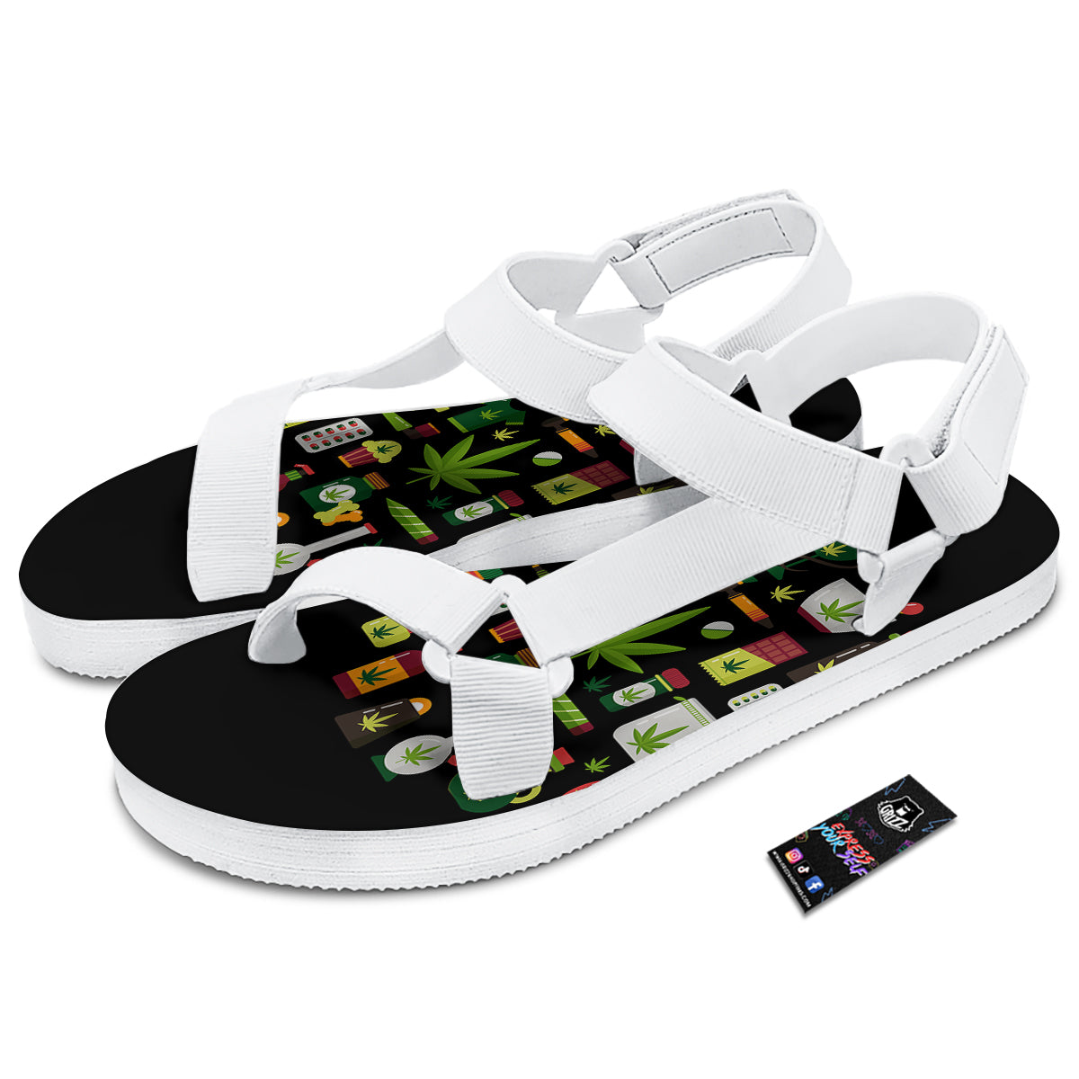 Marijuana And Cannabis Print White Open Toe Sandals-grizzshop