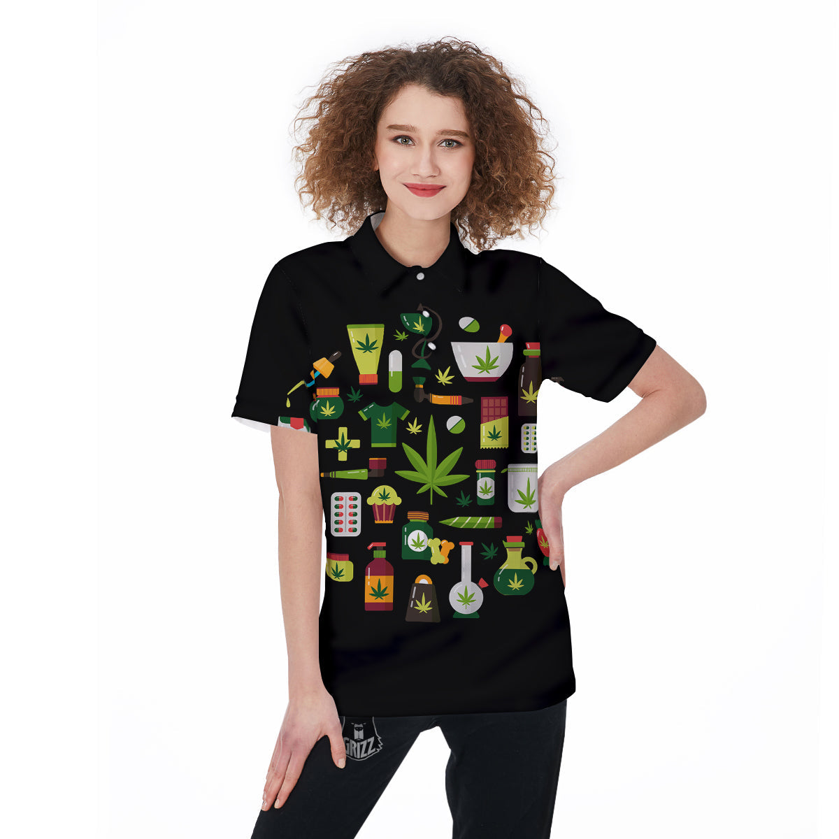 Marijuana And Cannabis Print Women's Golf Shirts-grizzshop