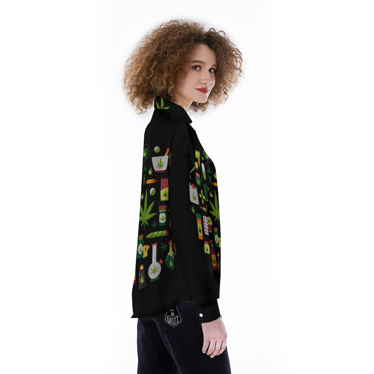 Marijuana And Cannabis Print Women's Long Sleeve Shirts-grizzshop