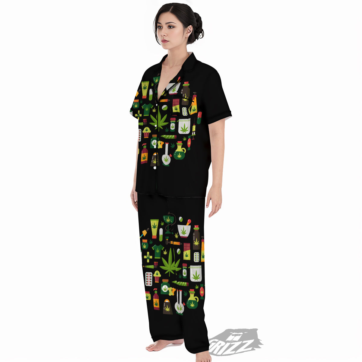 Marijuana And Cannabis Print Women's Pajamas Set-grizzshop