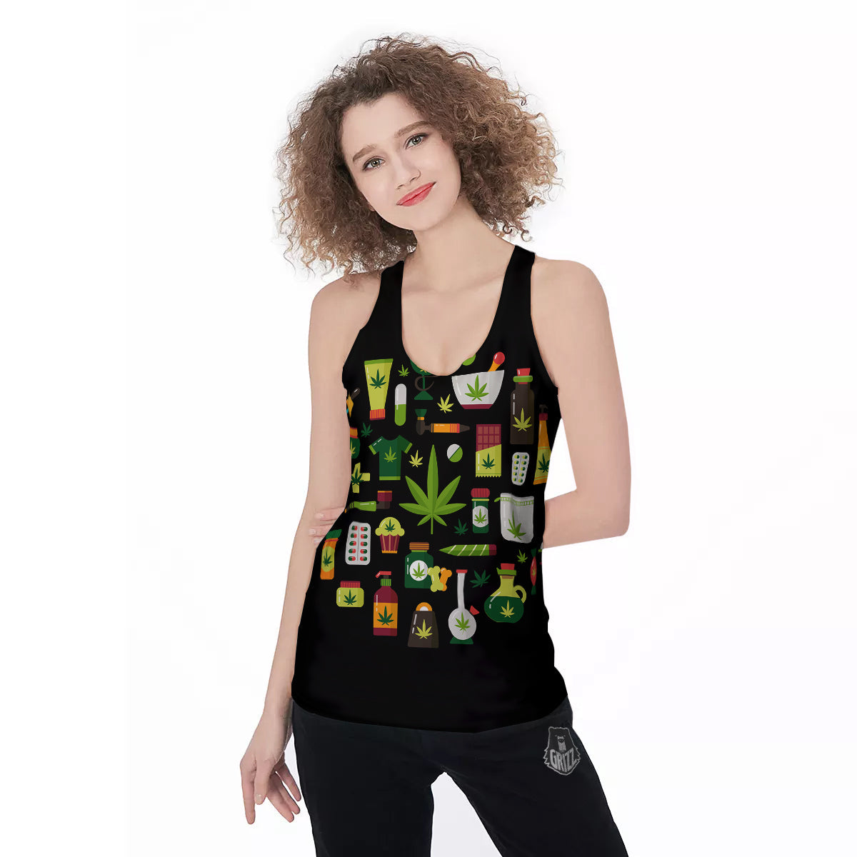 Marijuana And Cannabis Print Women's Racerback Tank Top-grizzshop