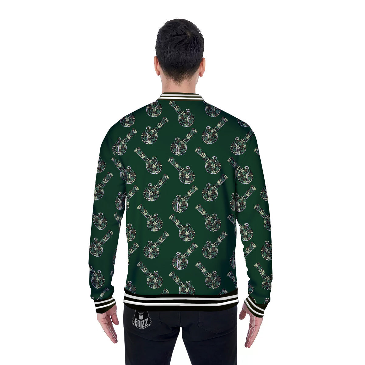Marijuana Cannabis And Green Camo Print Pattern Baseball Jacket-grizzshop
