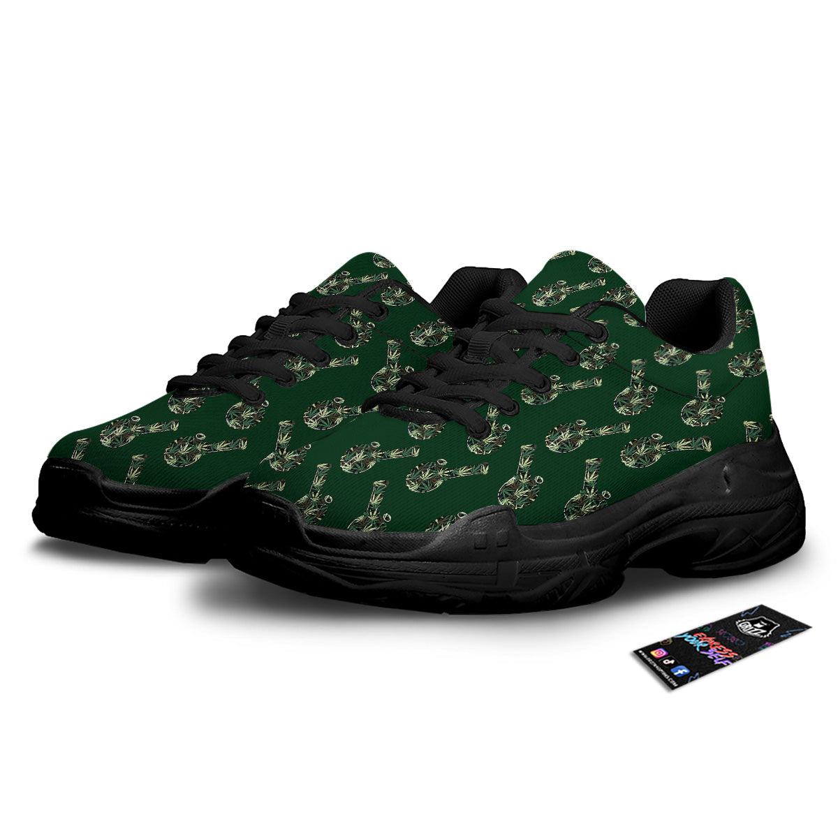 Marijuana Cannabis And Green Camo Print Pattern Black Chunky Shoes-grizzshop