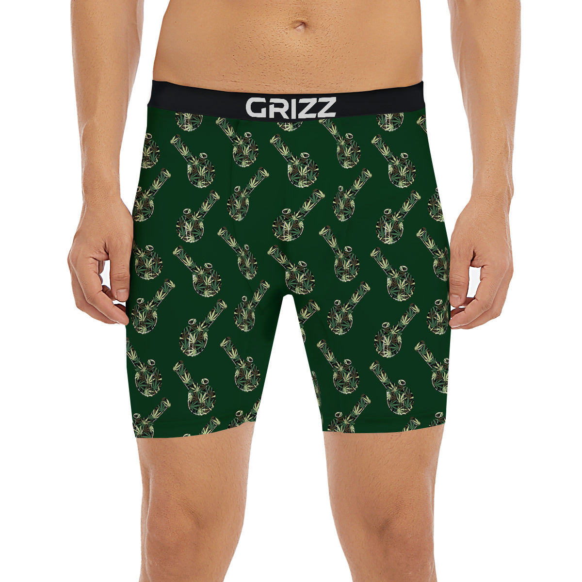 Marijuana Cannabis And Green Camo Print Pattern Boxer Briefs-grizzshop