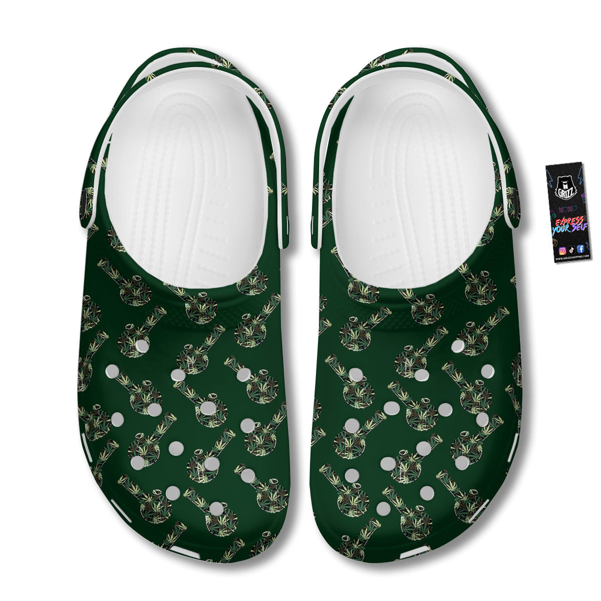 Marijuana Cannabis And Green Camo Print Pattern Clog-grizzshop