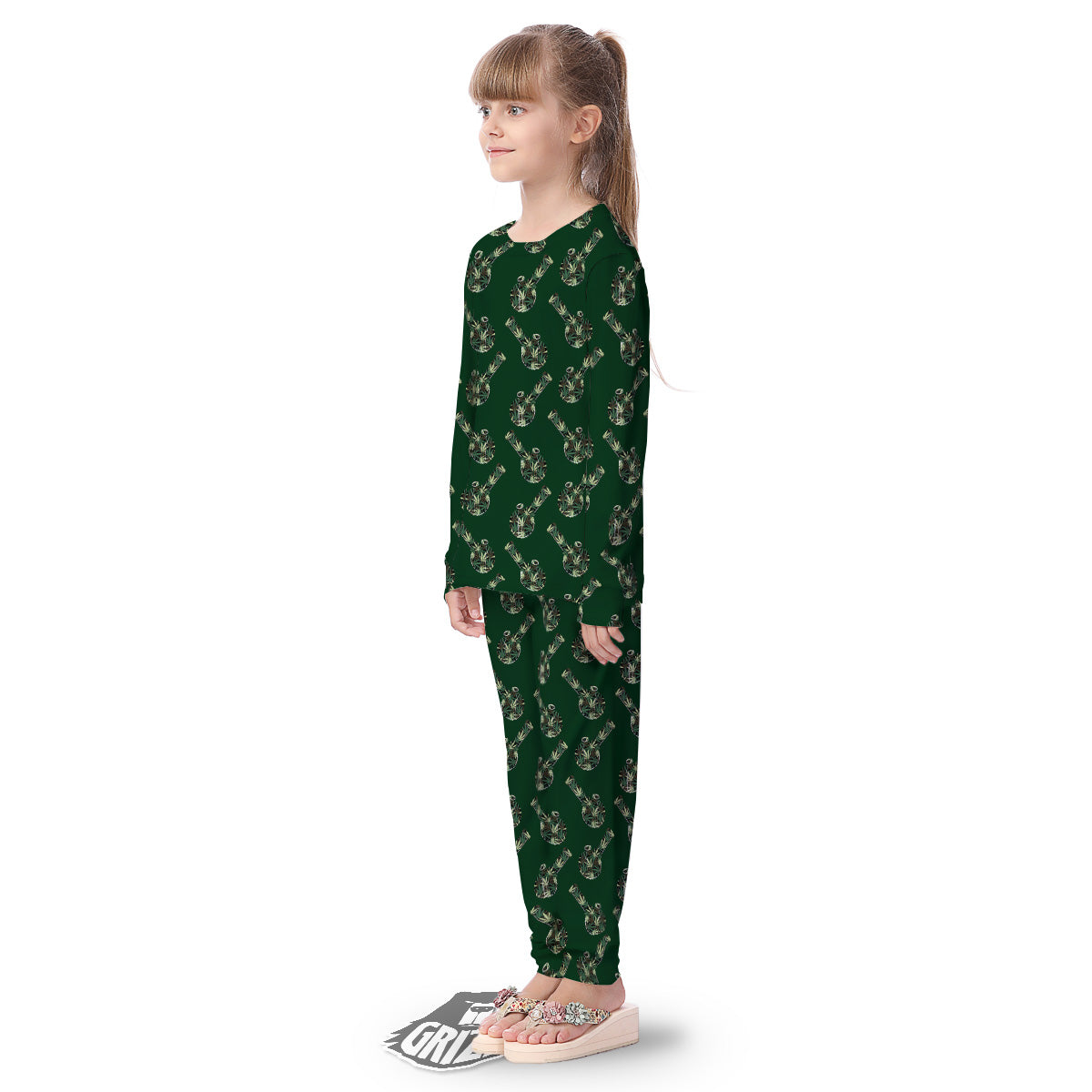 Marijuana Cannabis And Green Camo Print Pattern Kid's Pajamas-grizzshop