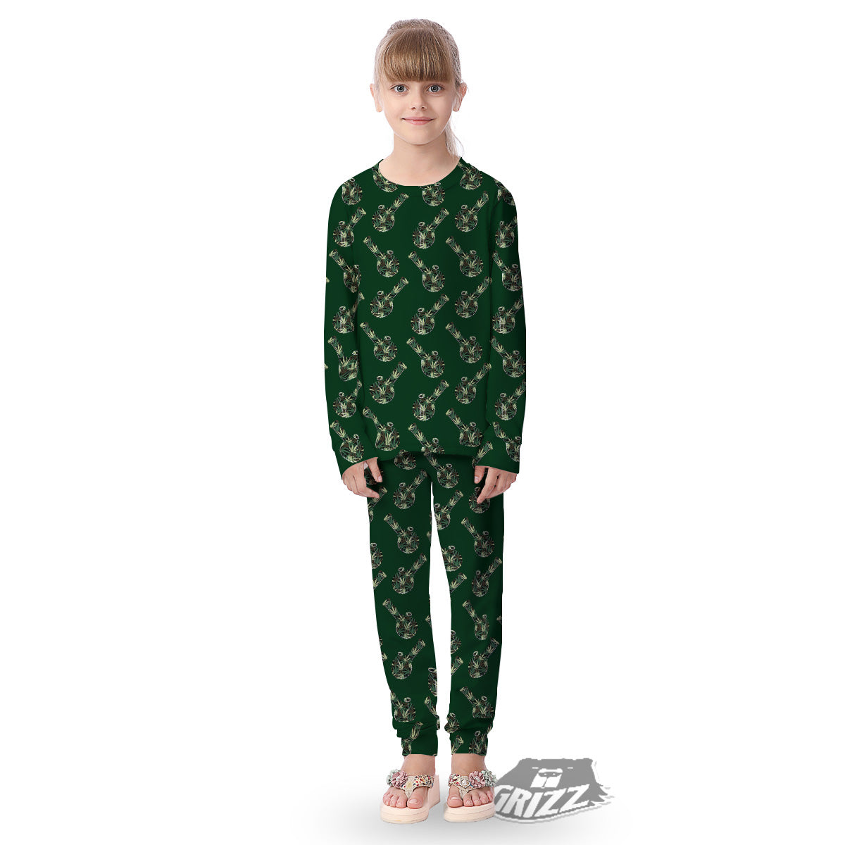 Marijuana Cannabis And Green Camo Print Pattern Kid's Pajamas-grizzshop