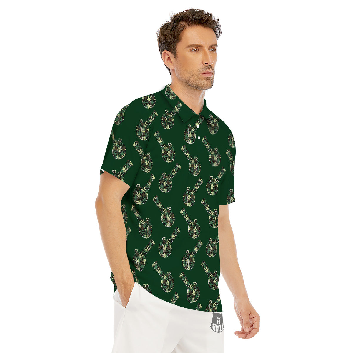 Marijuana Cannabis And Green Camo Print Pattern Men's Golf Shirts-grizzshop