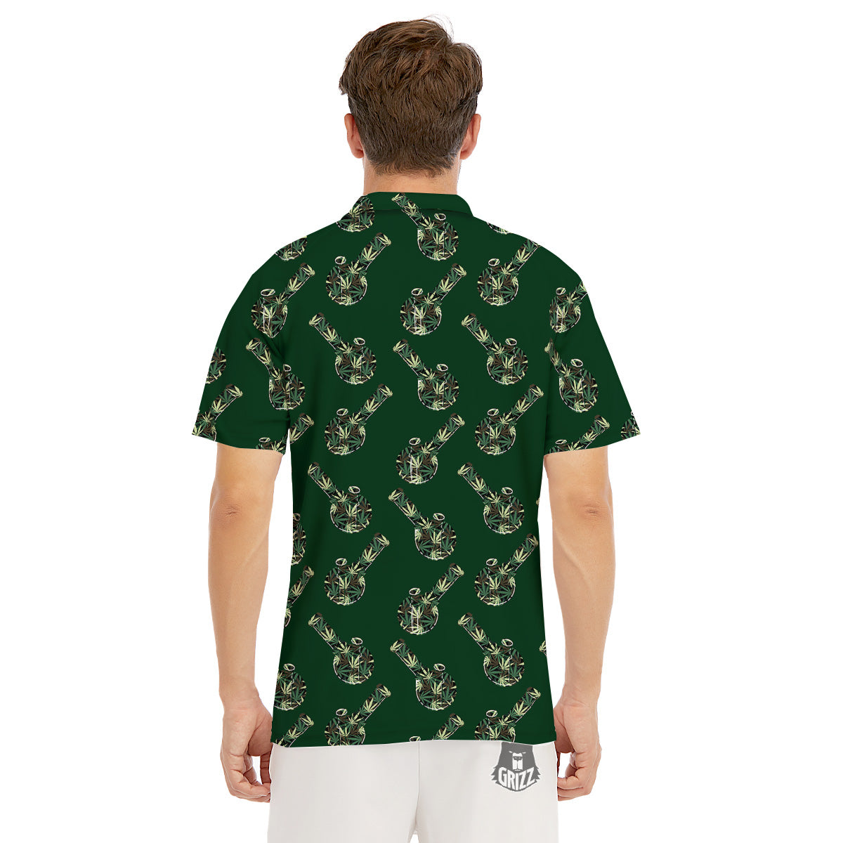 Marijuana Cannabis And Green Camo Print Pattern Men's Golf Shirts-grizzshop