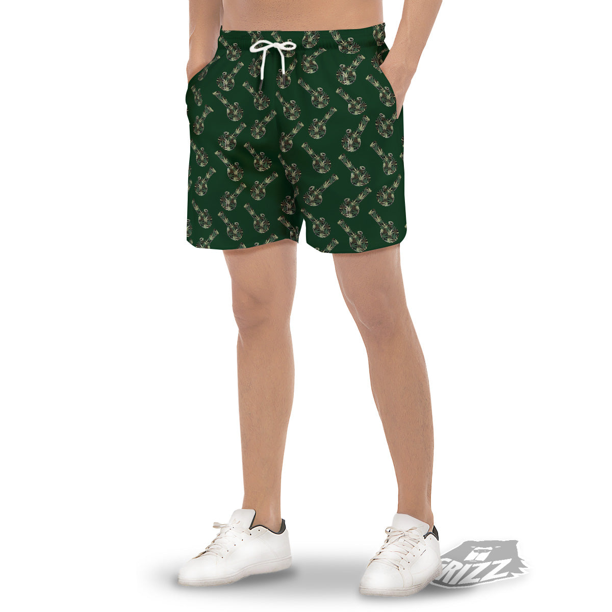 Marijuana Cannabis And Green Camo Print Pattern Men's Gym Shorts-grizzshop