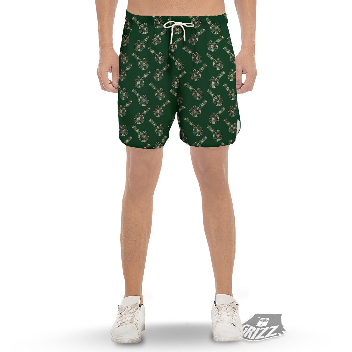 Marijuana Cannabis And Green Camo Print Pattern Men's Gym Shorts-grizzshop