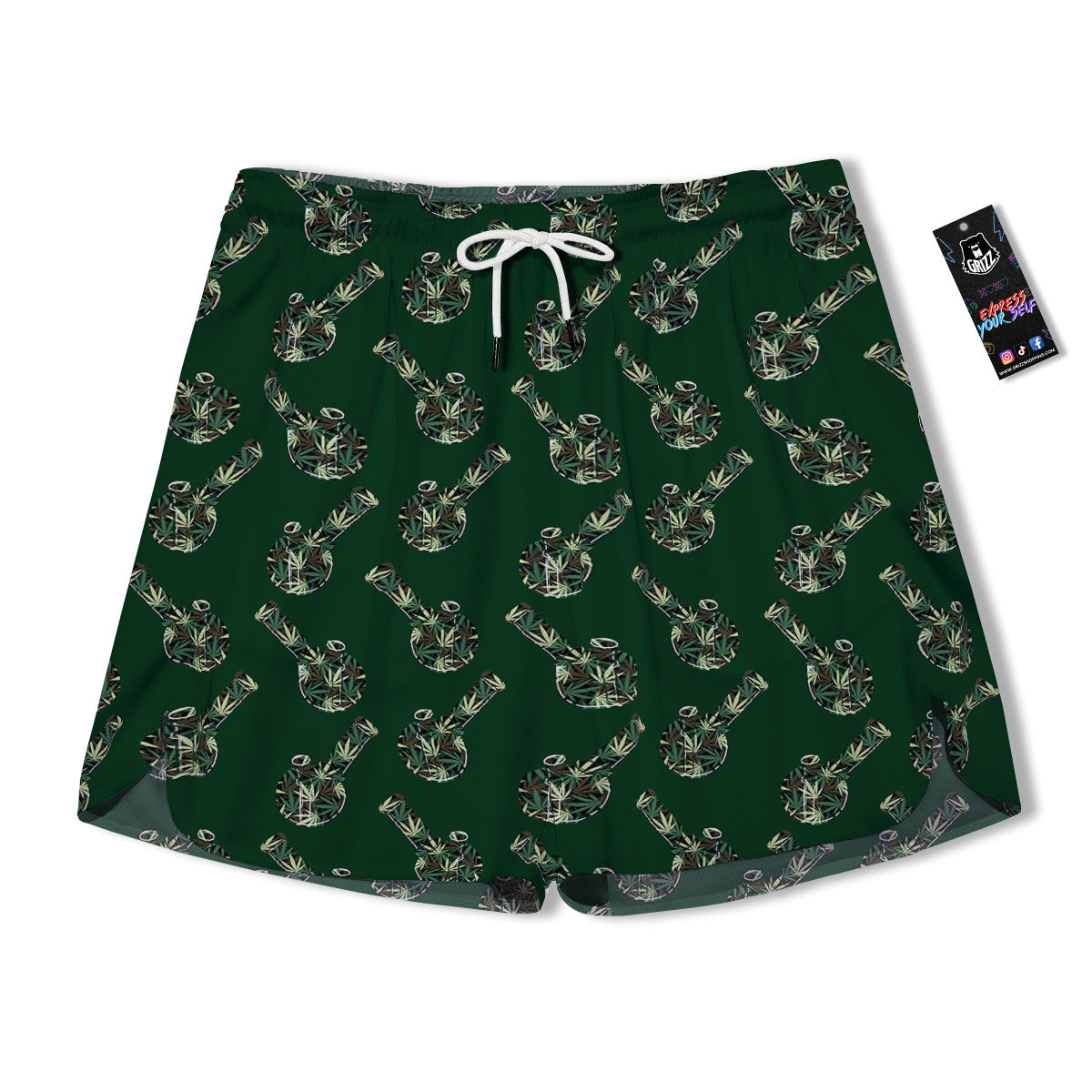 Marijuana Cannabis And Green Camo Print Pattern Men's Running Shorts-grizzshop