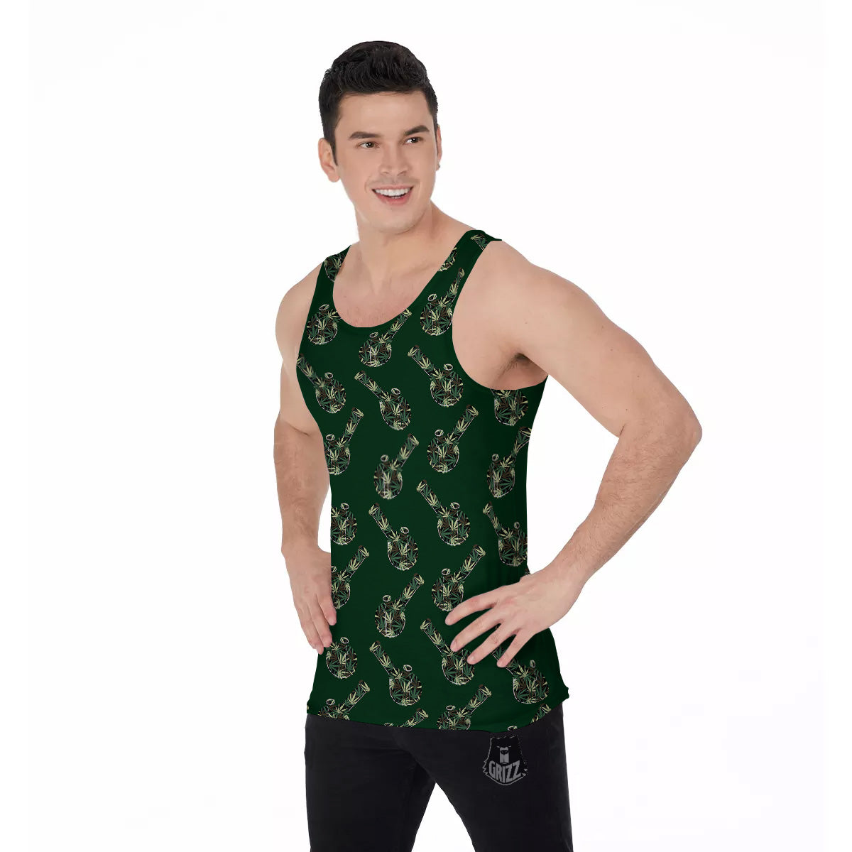 Marijuana Cannabis And Green Camo Print Pattern Men's Tank Top-grizzshop