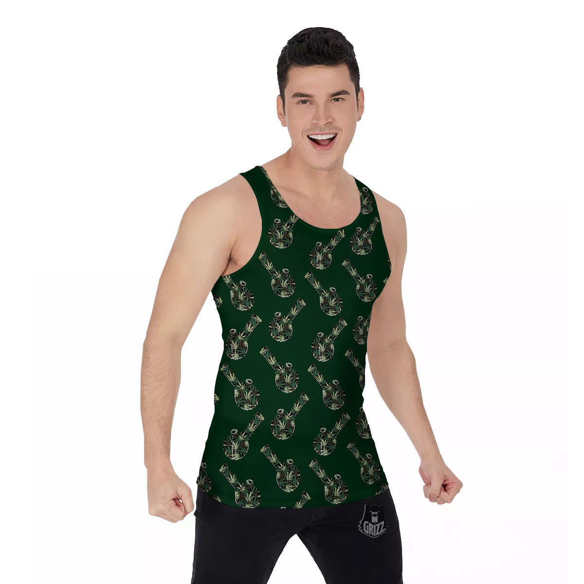 Marijuana Cannabis And Green Camo Print Pattern Men's Tank Top-grizzshop