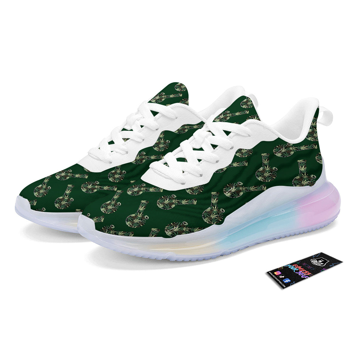 Marijuana Cannabis And Green Camo Print Pattern Running Sneakers-grizzshop