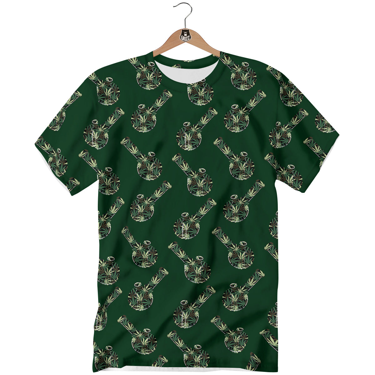 Marijuana Cannabis And Green Camo Print Pattern T-Shirt-grizzshop