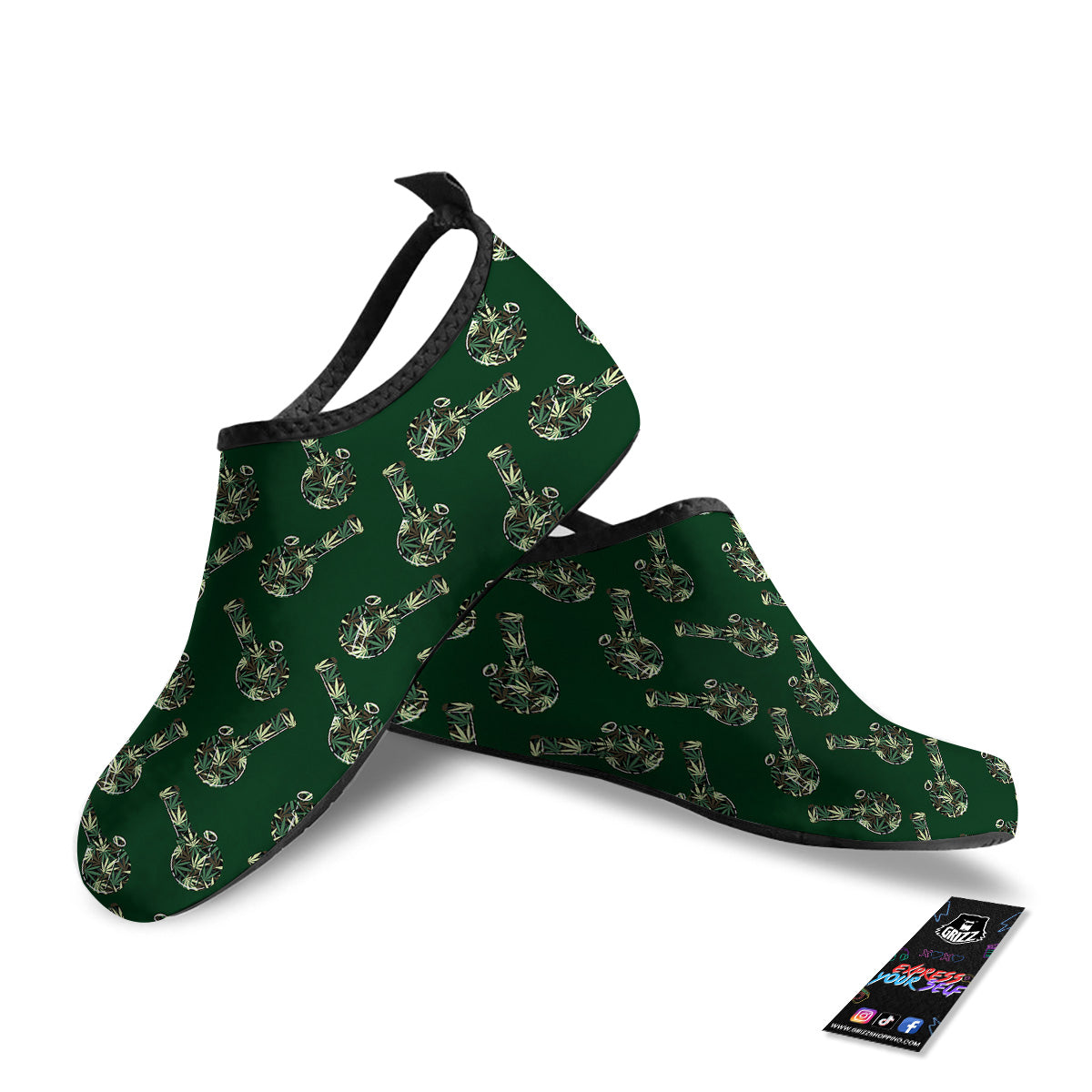 Marijuana Cannabis And Green Camo Print Pattern Water Shoes-grizzshop