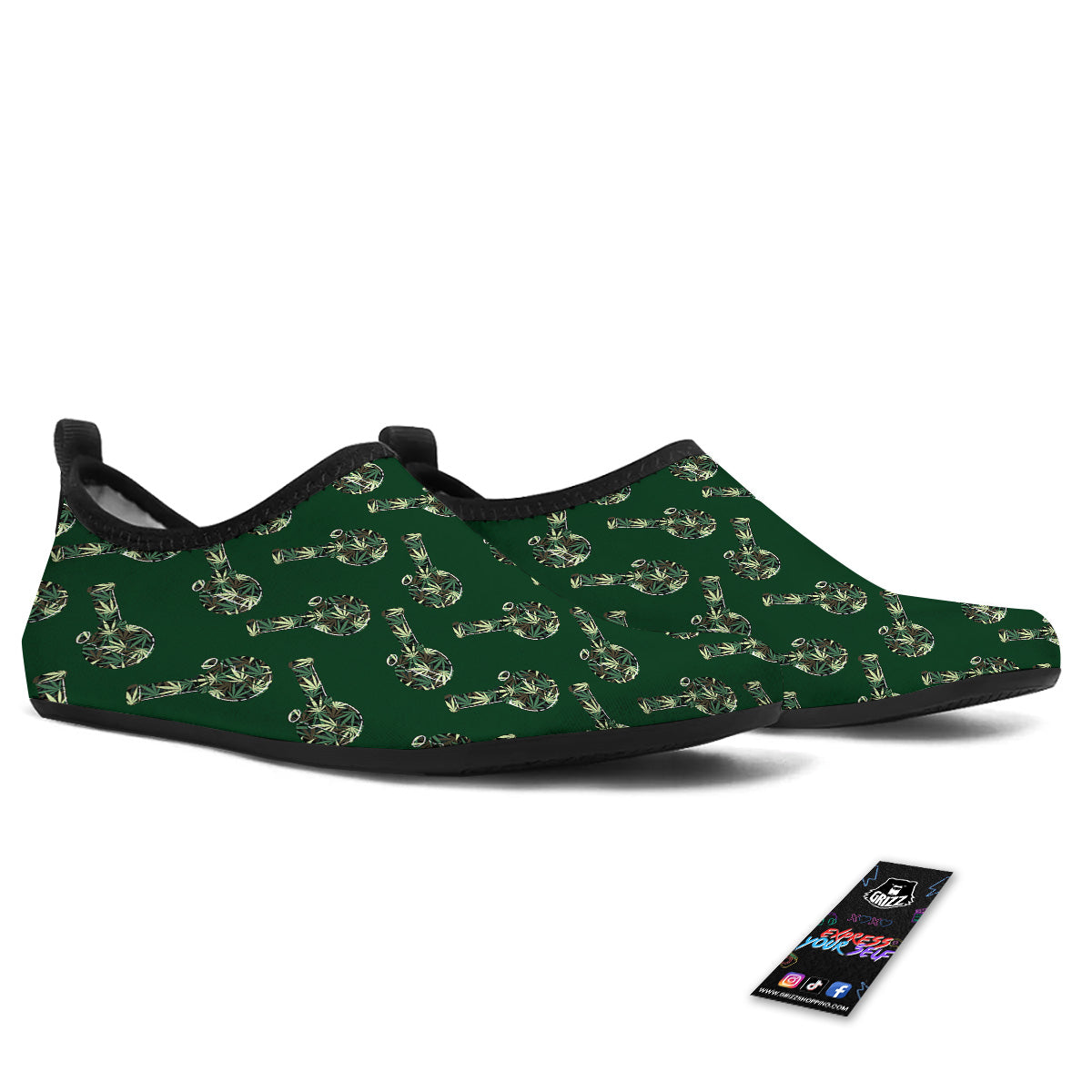 Marijuana Cannabis And Green Camo Print Pattern Water Shoes-grizzshop