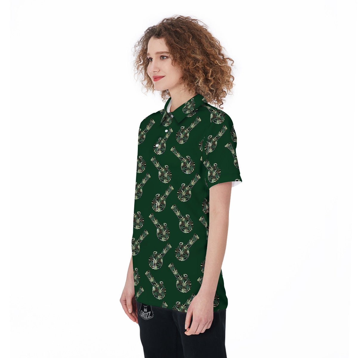 Marijuana Cannabis And Green Camo Print Pattern Women's Golf Shirts-grizzshop