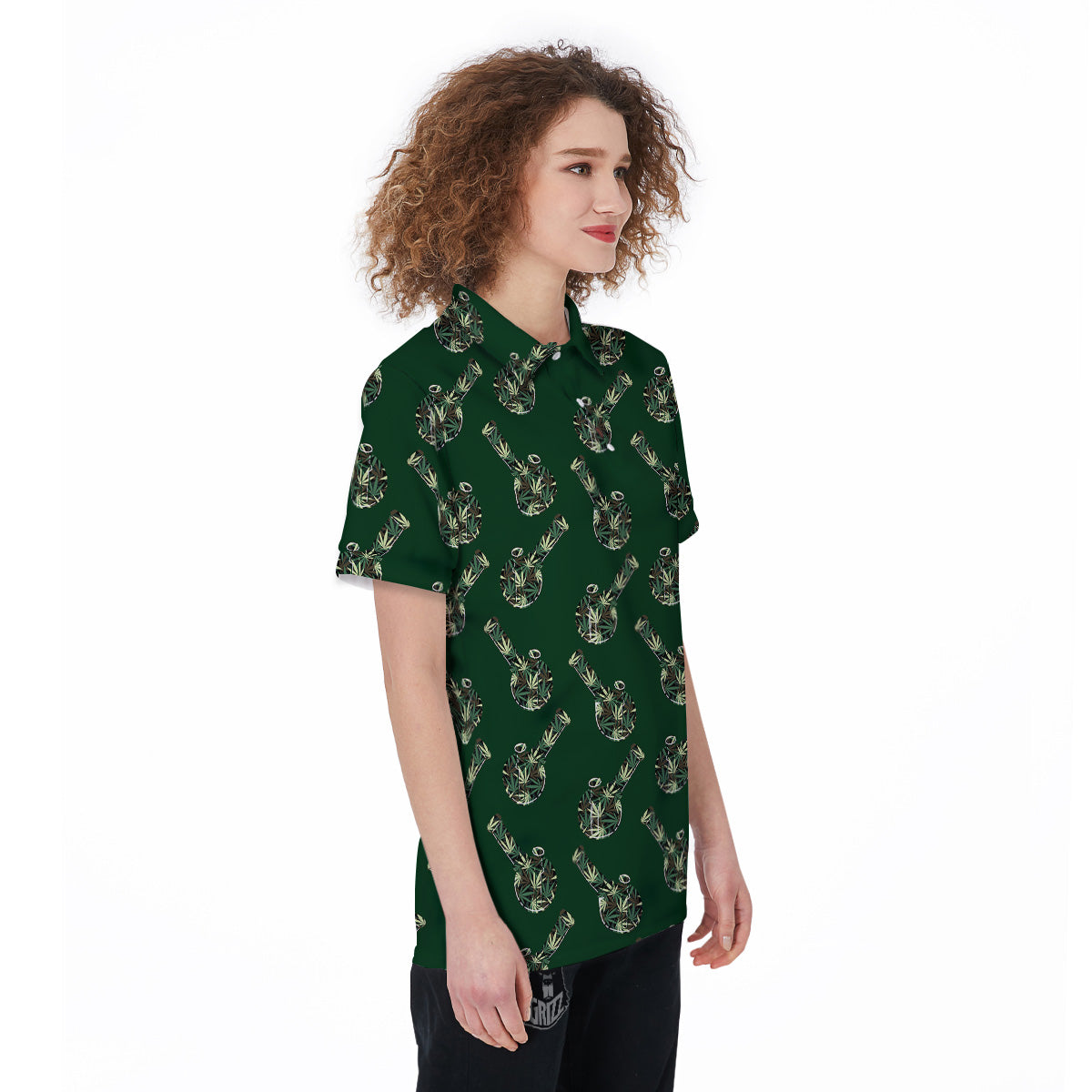 Marijuana Cannabis And Green Camo Print Pattern Women's Golf Shirts-grizzshop