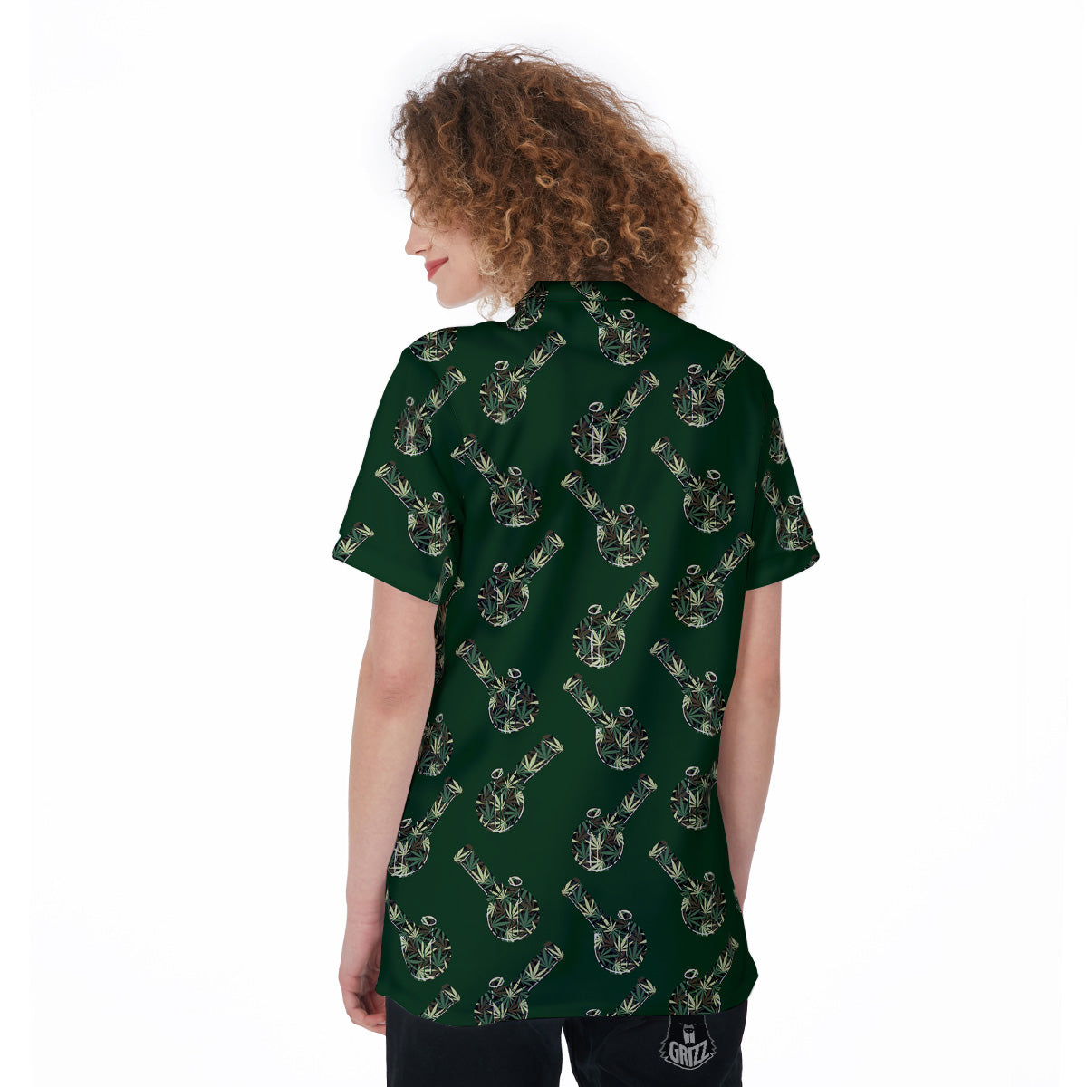 Marijuana Cannabis And Green Camo Print Pattern Women's Golf Shirts-grizzshop