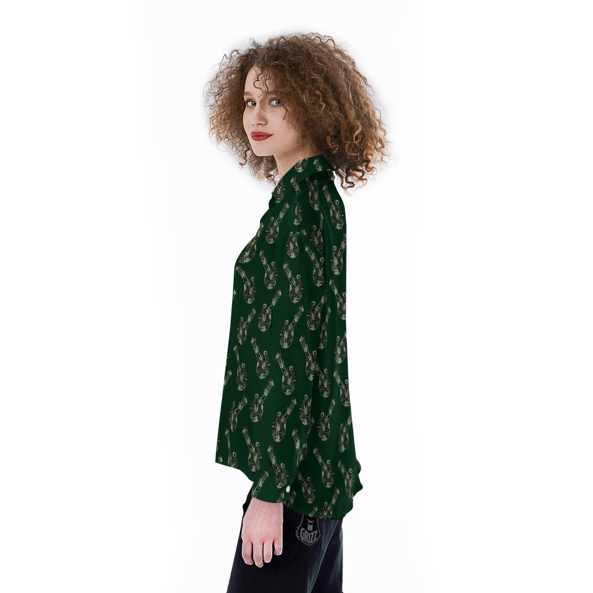 Marijuana Cannabis And Green Camo Print Pattern Women's Long Sleeve Shirts-grizzshop