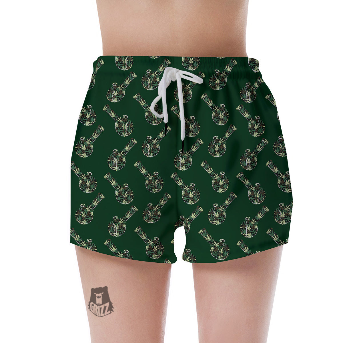 Marijuana Cannabis And Green Camo Print Pattern Women's Shorts-grizzshop