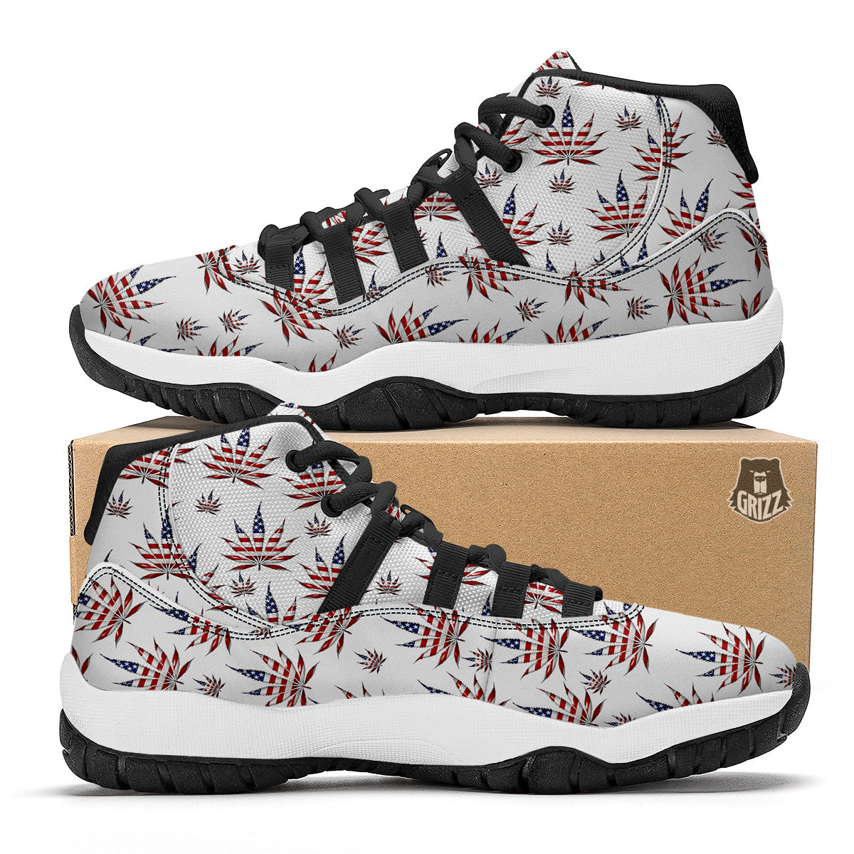 Marijuana Leaf American Print Pattern Black Bball Shoes-grizzshop