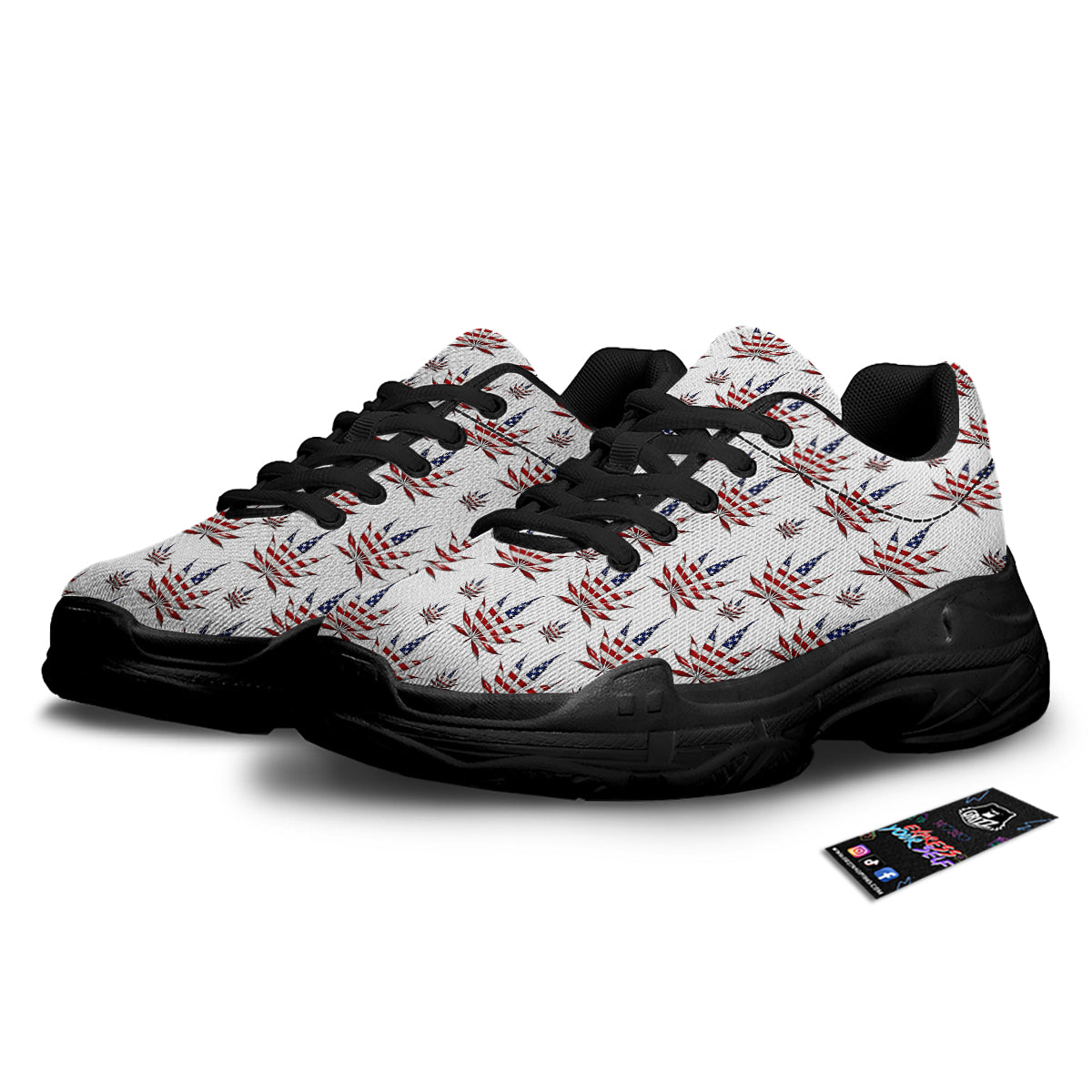 Marijuana Leaf American Print Pattern Black Chunky Shoes-grizzshop