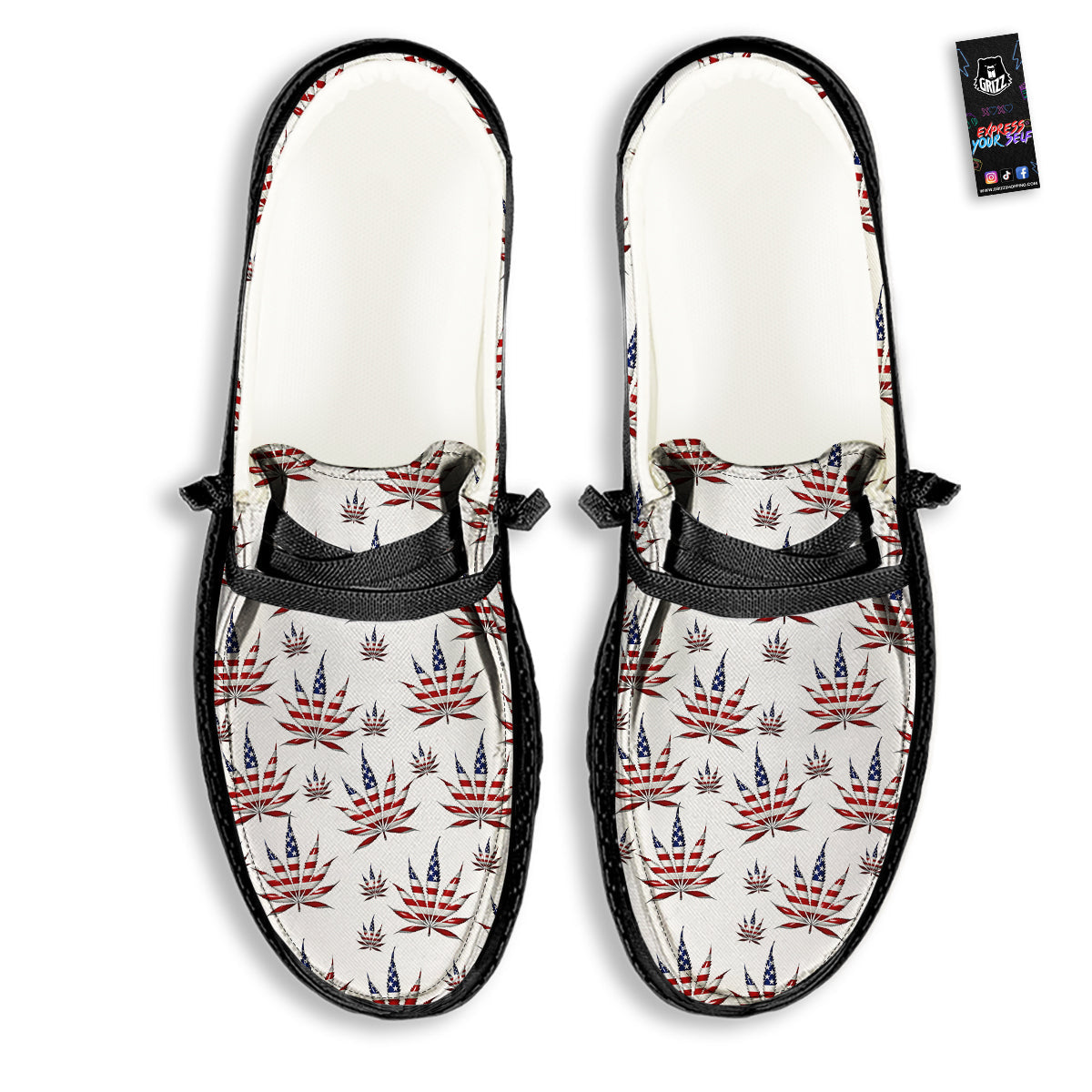 Marijuana Leaf American Print Pattern Black Loafers-grizzshop