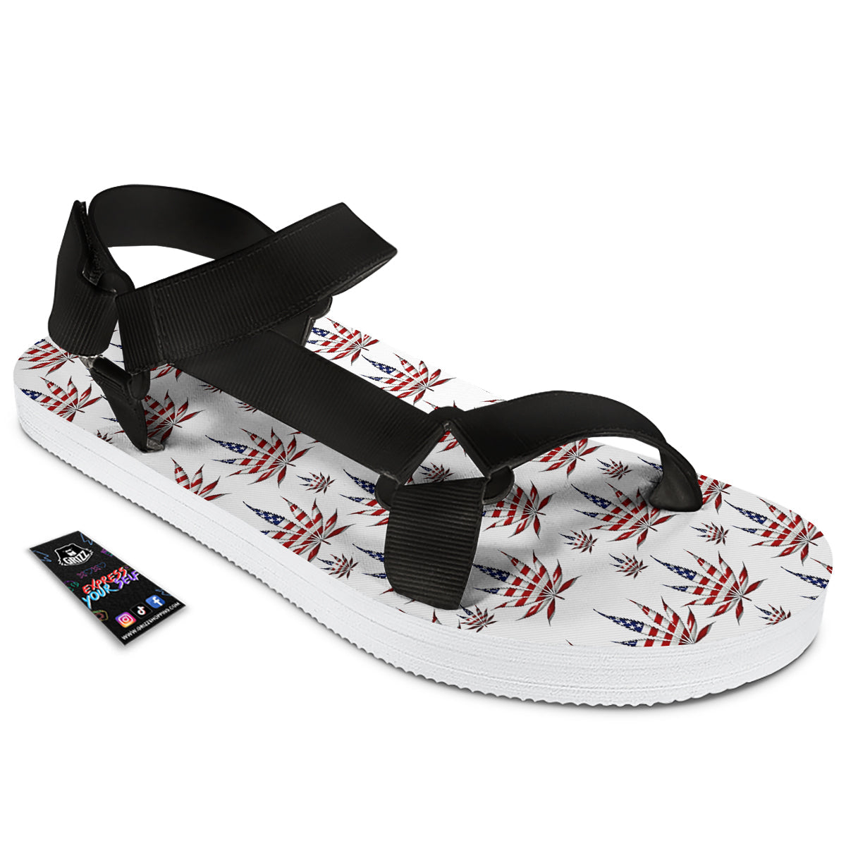 Marijuana Leaf American Print Pattern Black Open Toe Sandals-grizzshop