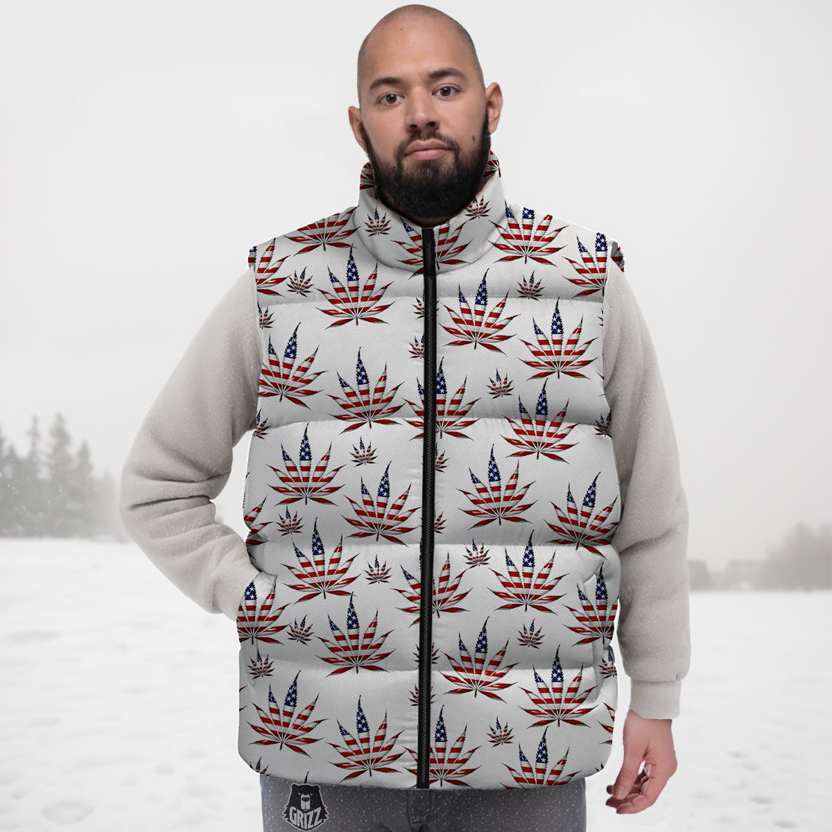 Marijuana Leaf American Print Pattern Down Vest