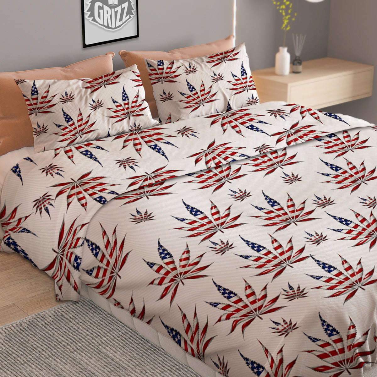 Marijuana Leaf American Print Pattern Duvet Cover Bedding Set