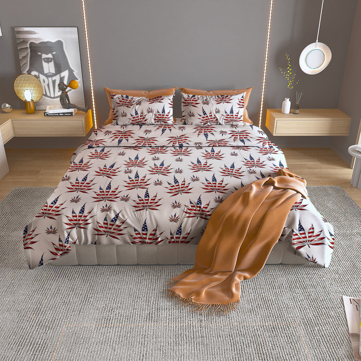Marijuana Leaf American Print Pattern Duvet Cover Bedding Set