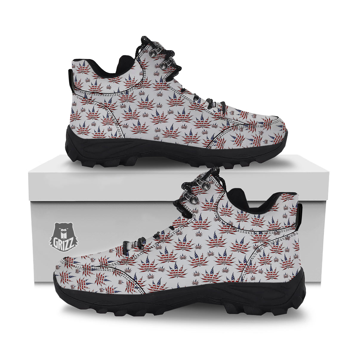 Marijuana Leaf American Print Pattern Hiking Shoes-grizzshop